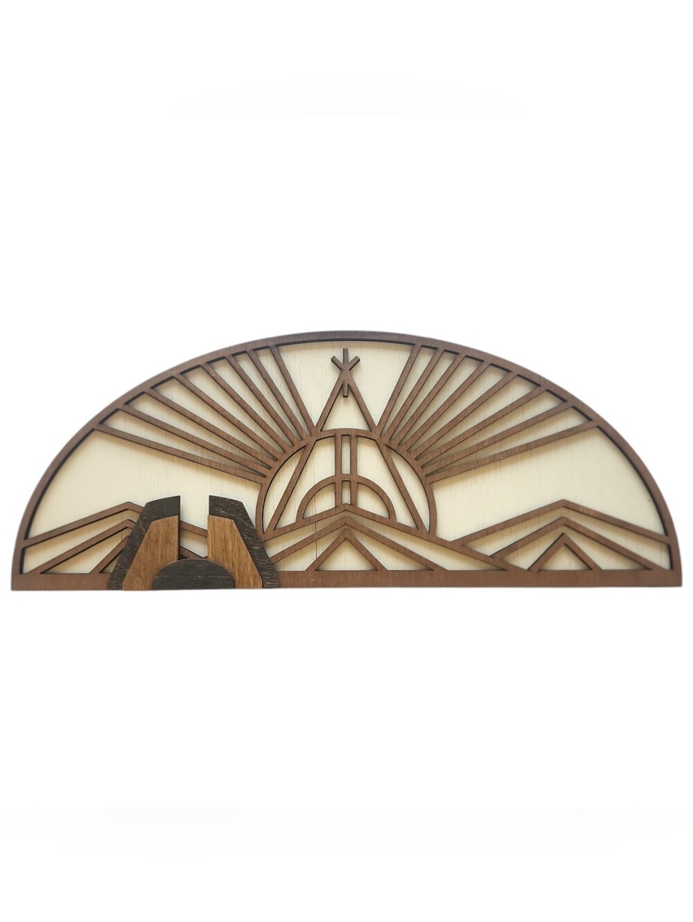 Rustic Wooden Sunrise Wall Panel - Brown and Cream
